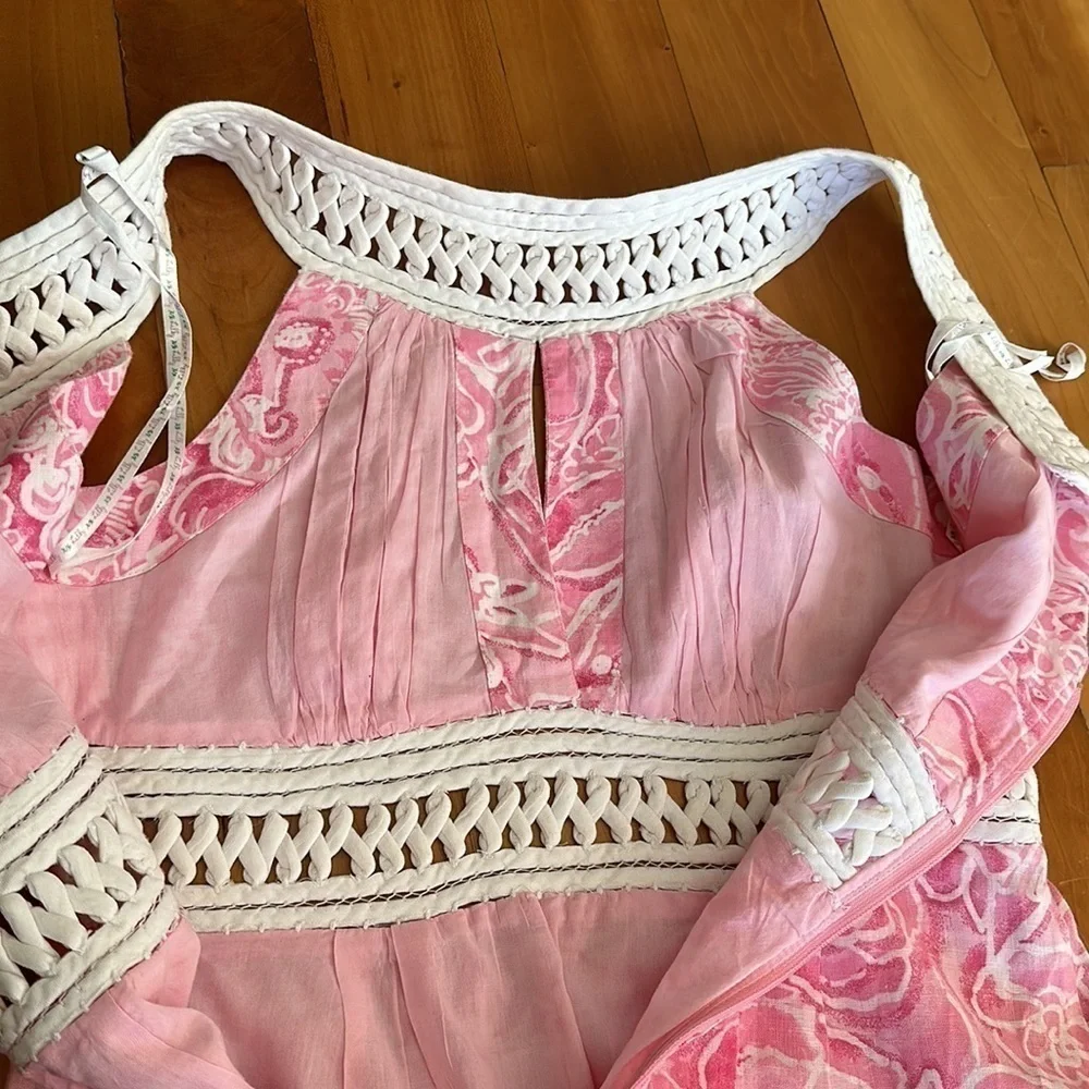 Lilly Pulitzer vintage 100% linen dress what’s your sign sundress pink white